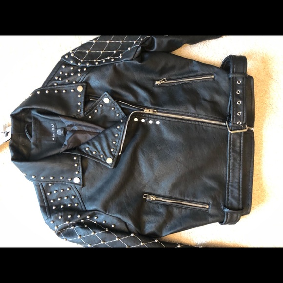 Amisu Black Faux Leather Studded Jacket 